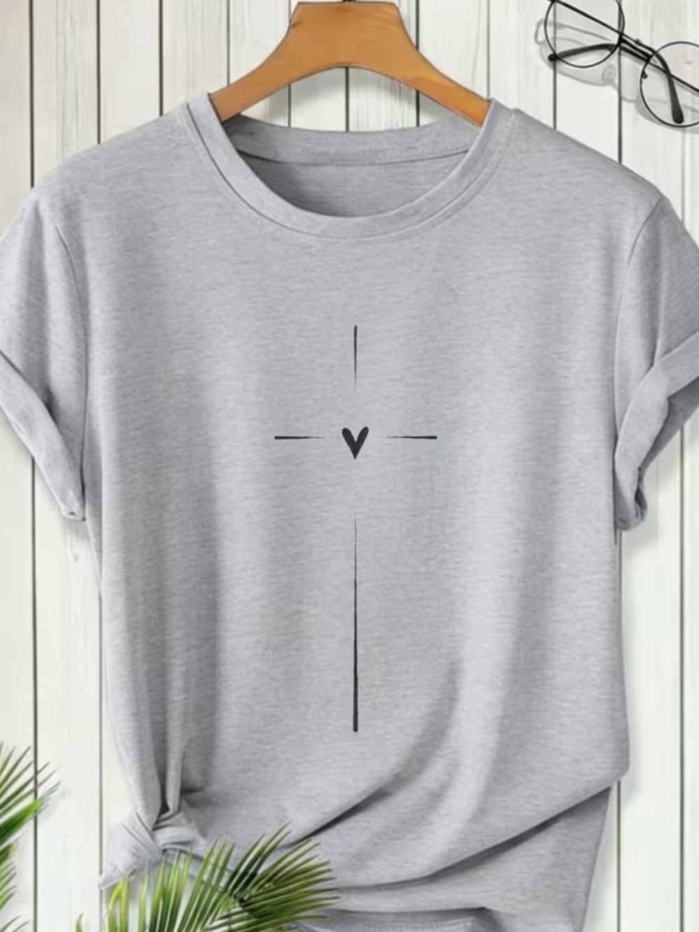 Women’s Light Gray Heart Cross Tee